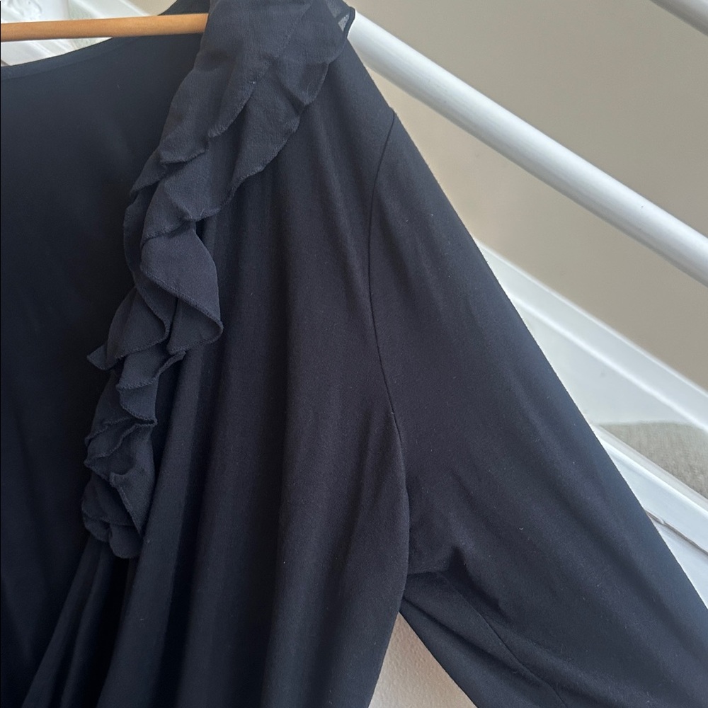 Lauren Ralph Lauren Faux Wrap Chiffon Ruffle Neck & Cuffs Blouse Black Size 2X - Picture 7 of 15